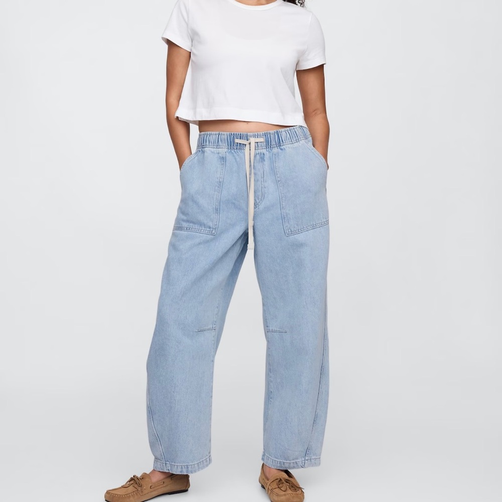 Gap Factory Mid Rise SuperSoft Pull-On Barrel Jeans
